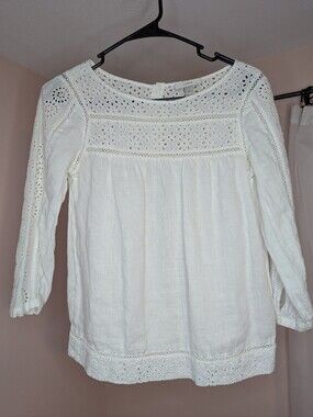 J. Crew White Eyelet Cotton Peasant Top